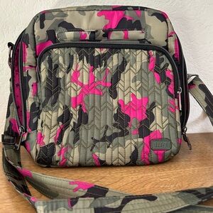 Lug Pink /olive Camo Quilted front Crossbody Bag